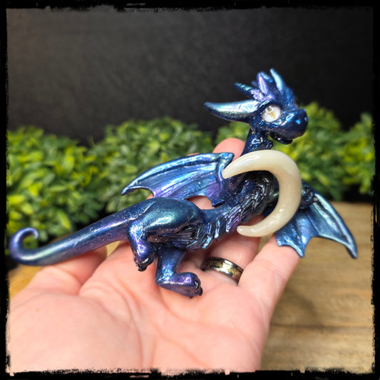 Morith - Original Hand Sculpted Polymer Clay Dragon - Moon Glows In Dark