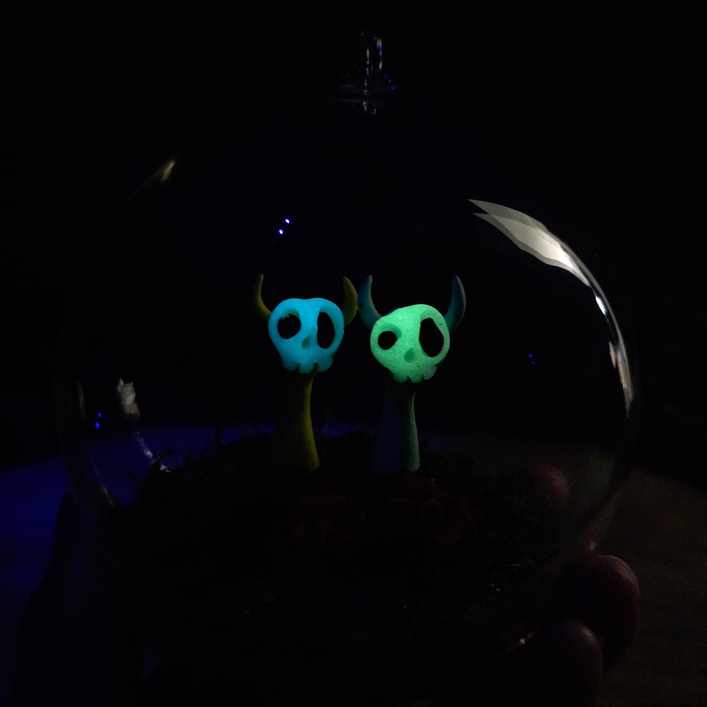 Skullee-Wag faces glowing in dark