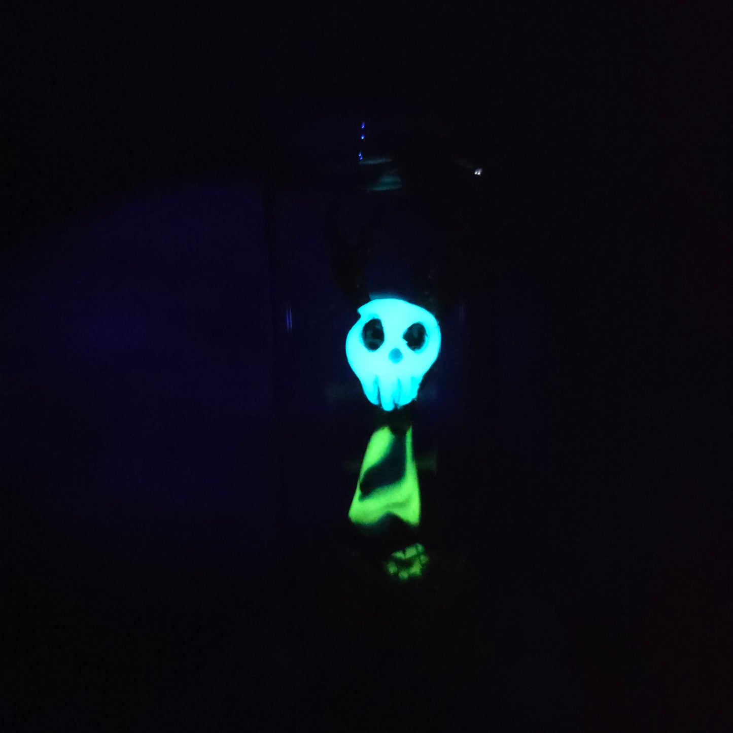 Skullee-Wagz face glowing in dark