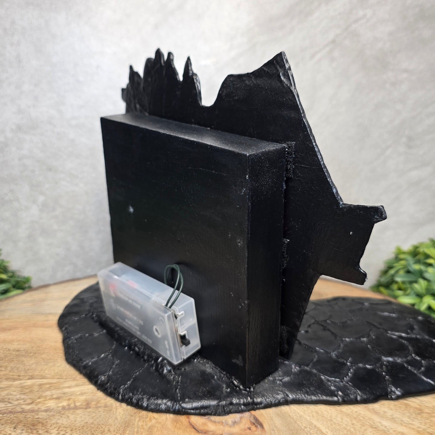 Back view of backdrop with battery pack in back and the outline of the front panel.