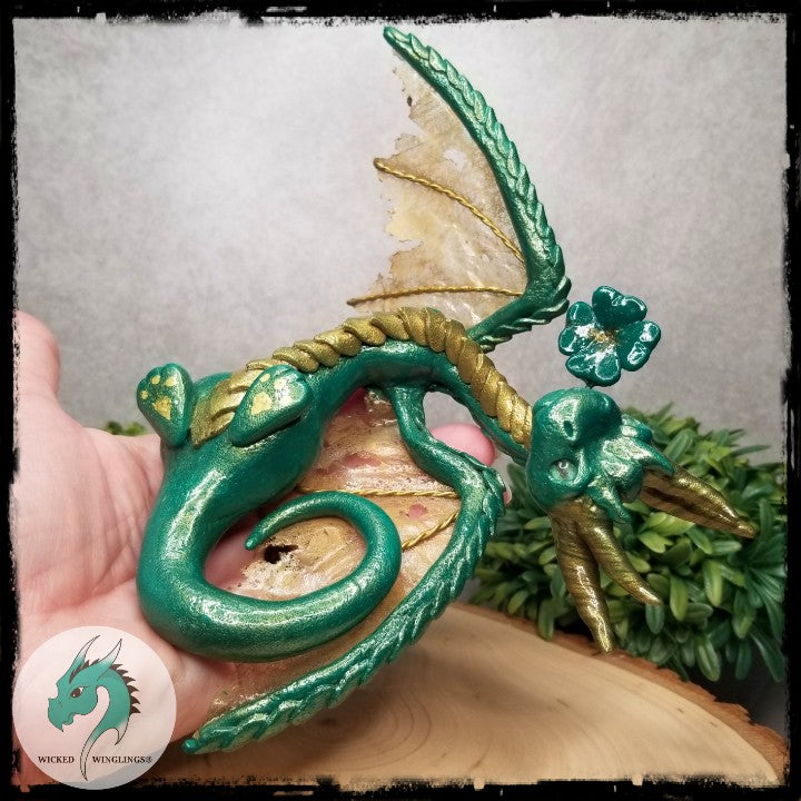 Eristia - Original Hand Sculpted Elder Dragon with 4 Leaf Clover