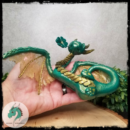 Eristia - Original Hand Sculpted Elder Dragon with 4 Leaf Clover