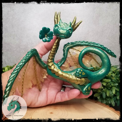 Eristia - Original Hand Sculpted Elder Dragon with 4 Leaf Clover