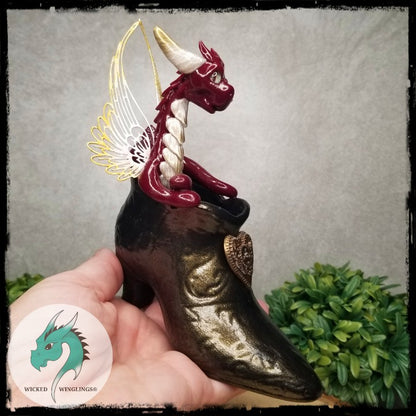 Assa - Original Hand Sculpted Steampunk Dragon on Shoe