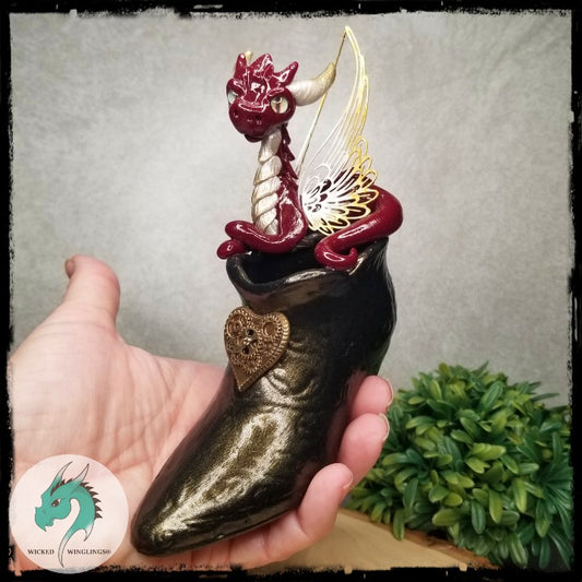 Assa - Original Hand Sculpted Steampunk Dragon on Shoe