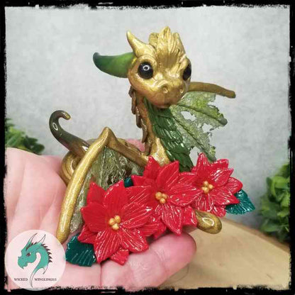 Isvyn - Original Hand Sculpted Dragon with Poinsettias