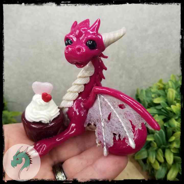 Kamira - Original Hand Sculpted Dragon with Cupcake