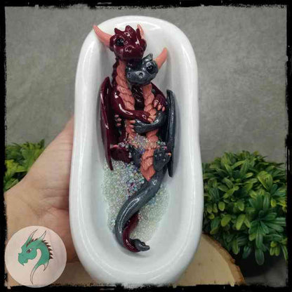 Remeth and Lexi - Original Hand Sculpted Dragons in Tub