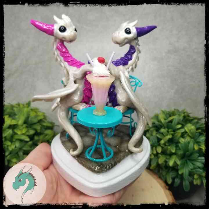 Joceley and Avian - Original Hand Sculpted Dragons with Milkshake