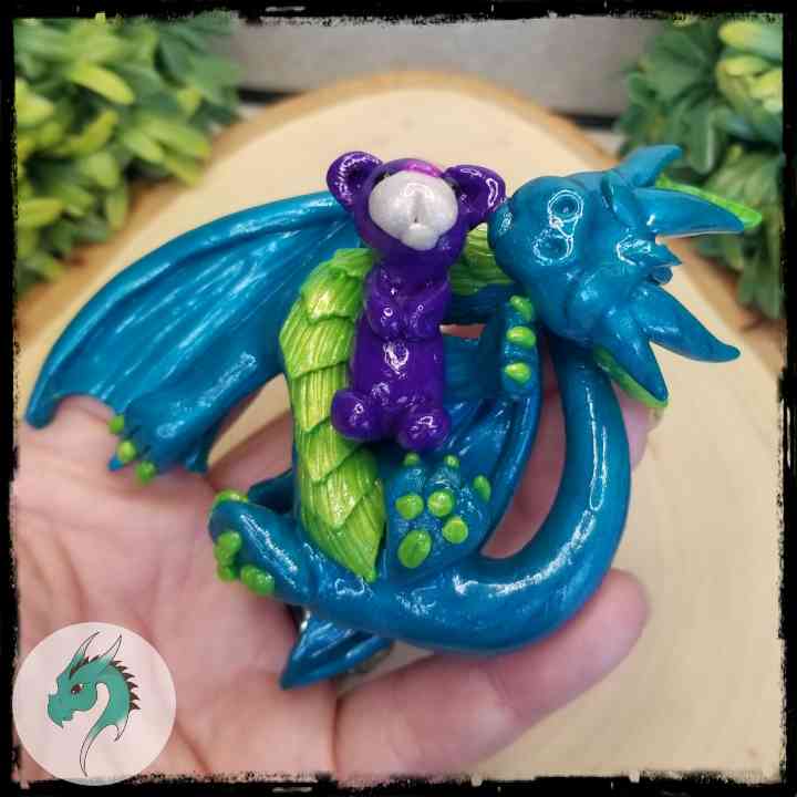 Arlewynne - Original Hand Sculpted Dragon with Bear Stuffie