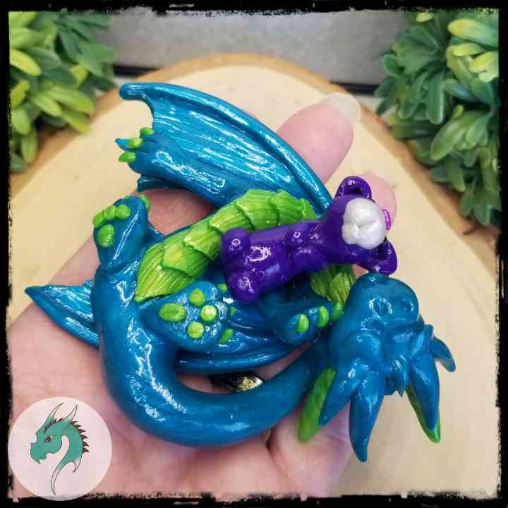 Arlewynne - Original Hand Sculpted Dragon with Bear Stuffie