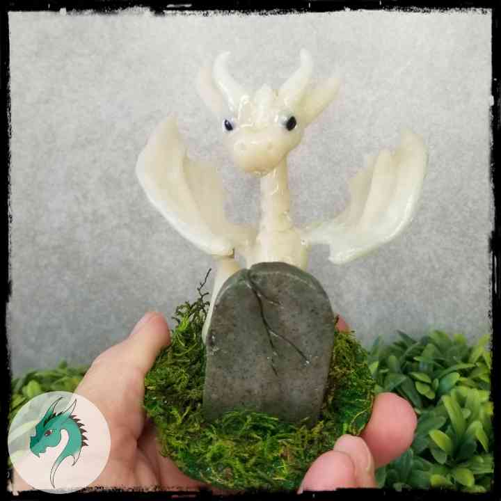 Wylkyn - Original Hand Sculpted Dragon with Tombstone - Glows In Dark