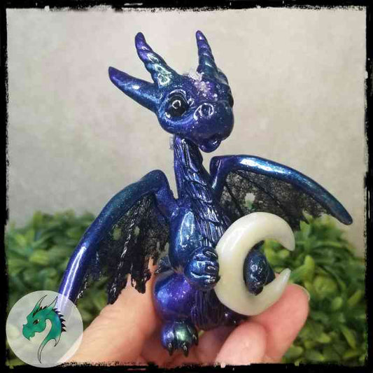 Xela - Original Hand Sculpted Dragon - Moon Glows In Dark