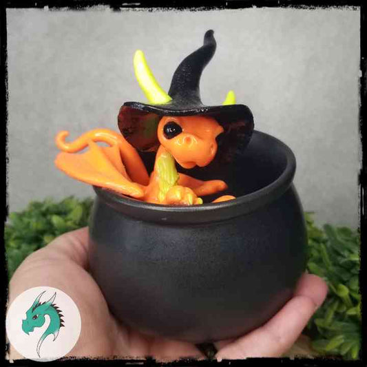 Zwen - Original Hand Sculpted Dragon in Cauldron - Blacklight Reactive