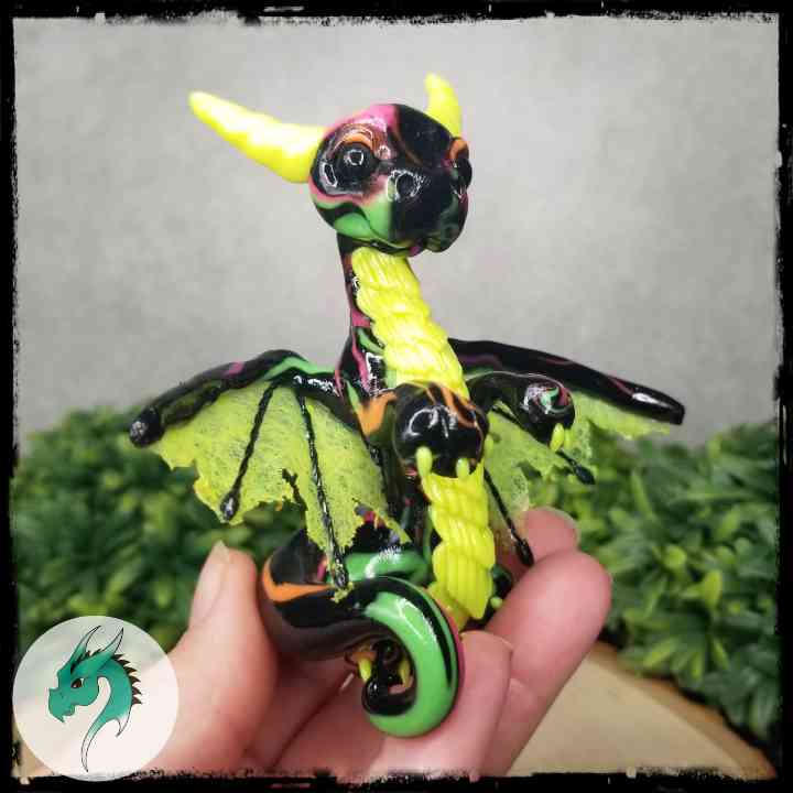 Ungalen- Original Hand Sculpted Dragon - Blacklight Reactive