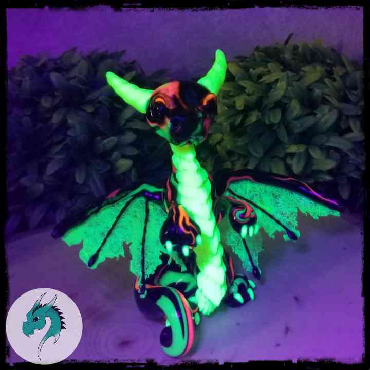 Ungalen- Original Hand Sculpted Dragon - Blacklight Reactive