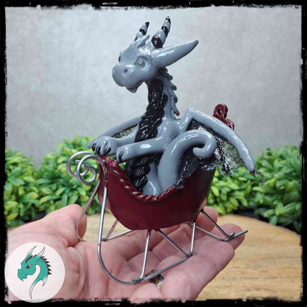 Andulf- Original Hand Sculpted Dragon In Sleigh