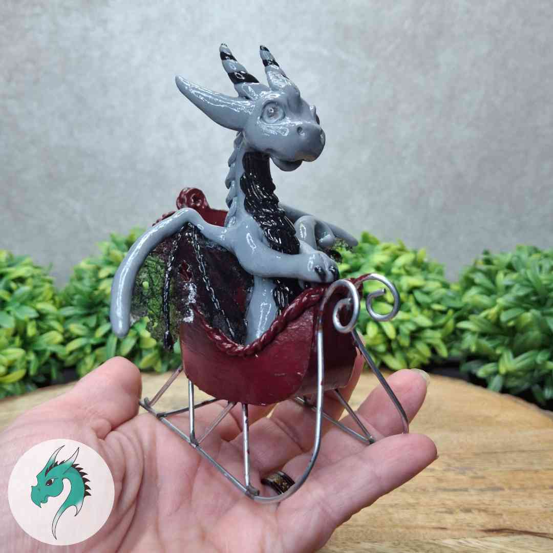 Andulf- Original Hand Sculpted Dragon In Sleigh