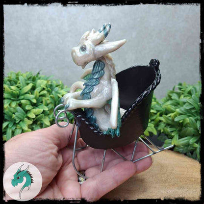 Sekoria - Original Hand Sculpted Dragon In Sleigh