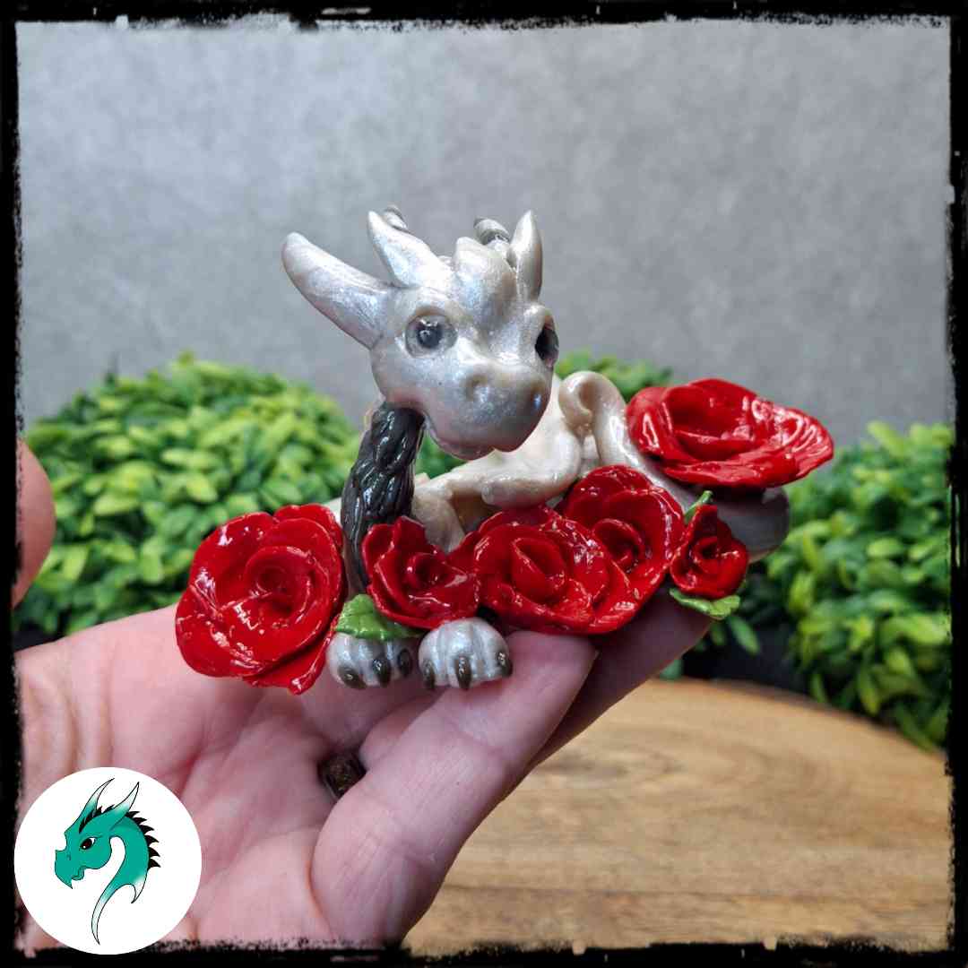 Elva - Original Hand Sculpted Dragon with Roses