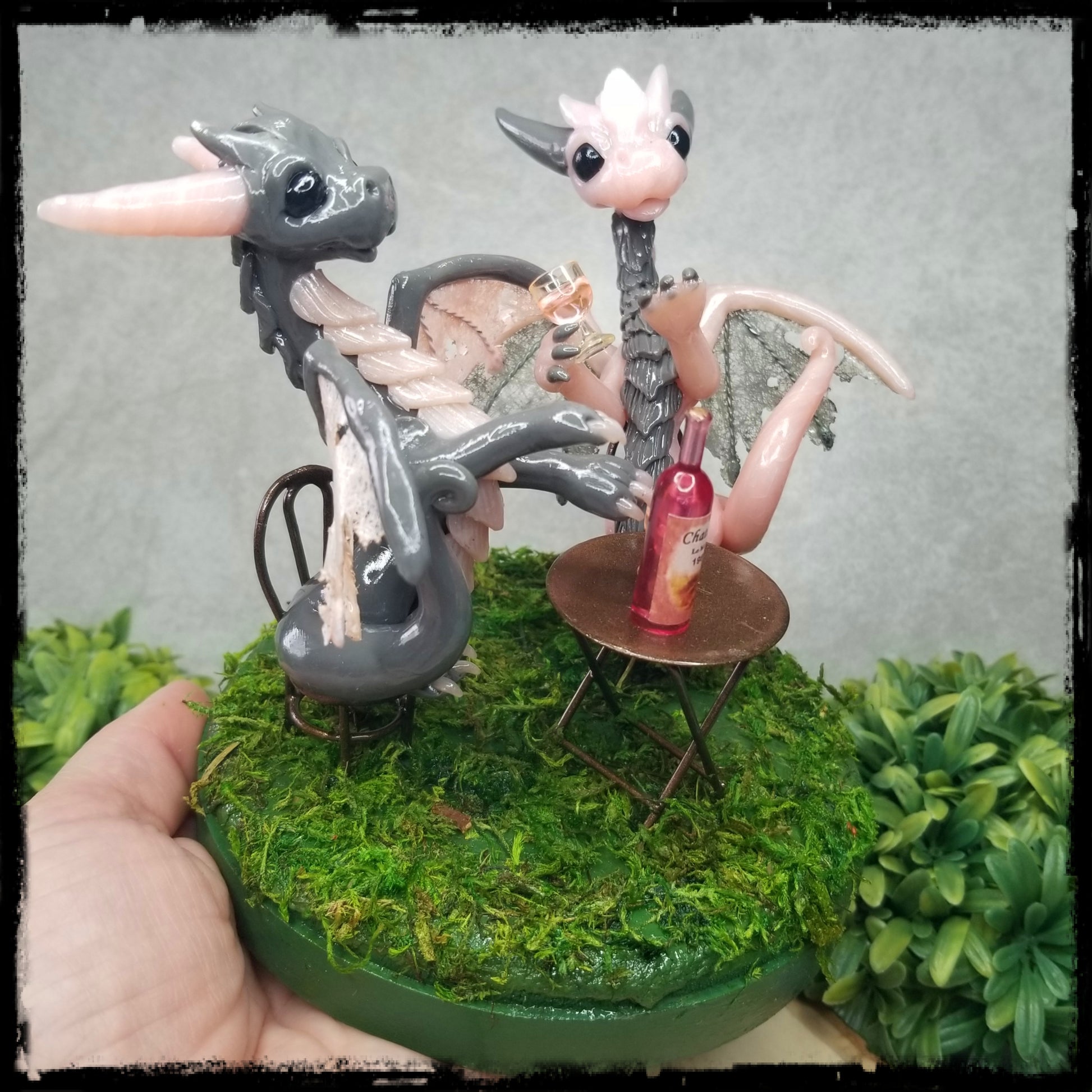 Bragny and Terogaur - Original Hand Sculpted Dragons with Wine