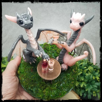 Bragny and Terogaur - Original Hand Sculpted Dragons with Wine