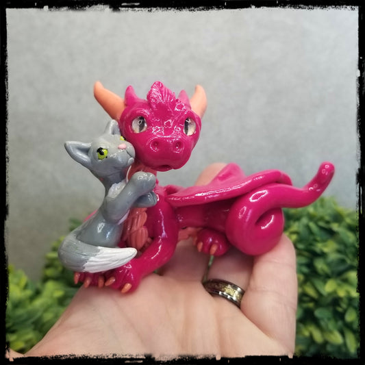 Briell - Original Hand Sculpted Dragon with Kitty