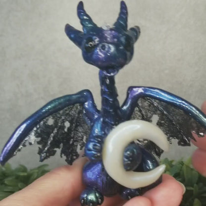 Xela - Original Hand Sculpted Dragon - Moon Glows In Dark