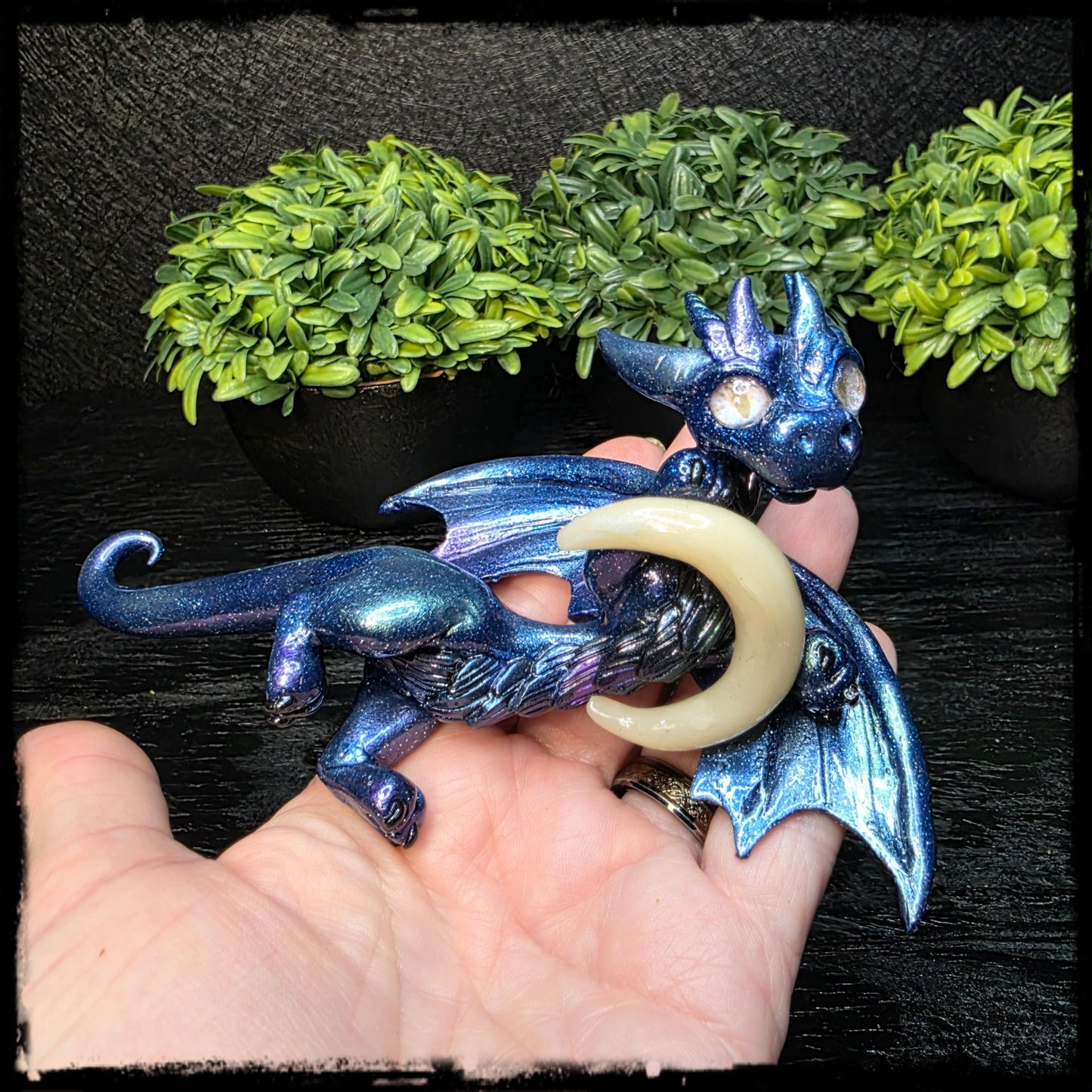 Morith - Original Hand Sculpted Polymer Clay Dragon - Moon Glows In Dark