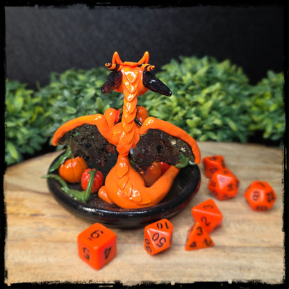 Falissa - Original Hand Sculpted Polymer Clay Dice Dragon - Dice Set Included