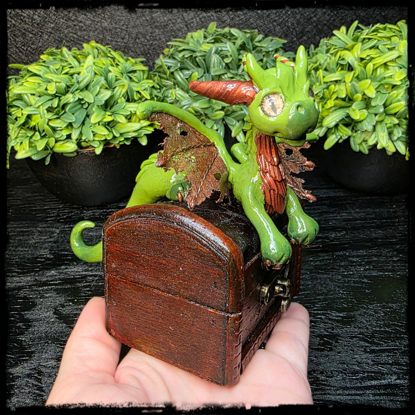 Zalla - Original Hand Sculpted Polymer Clay Dragon on Chest- Dice Set Included