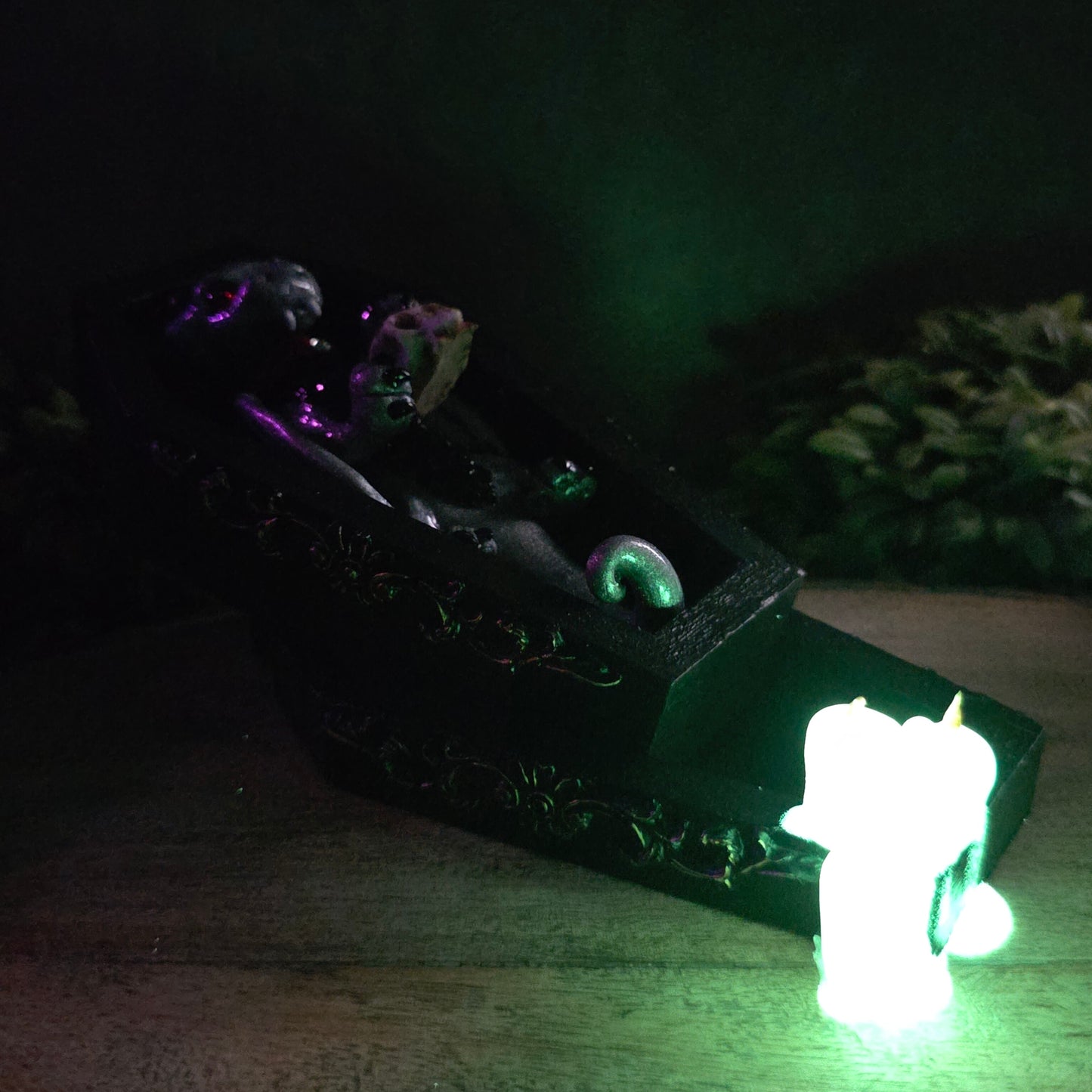 Pictures of clay candles glowing in the dark 