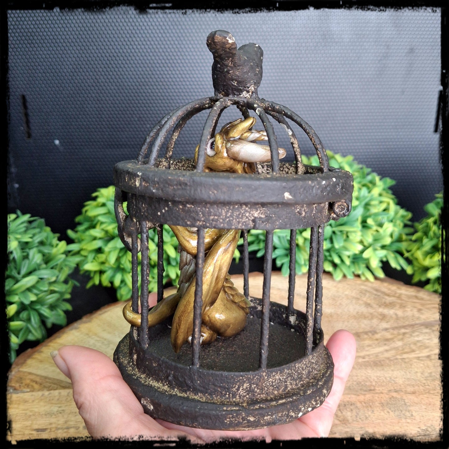 Eresar - Original Hand Sculpted Dragon in Rusty Cage