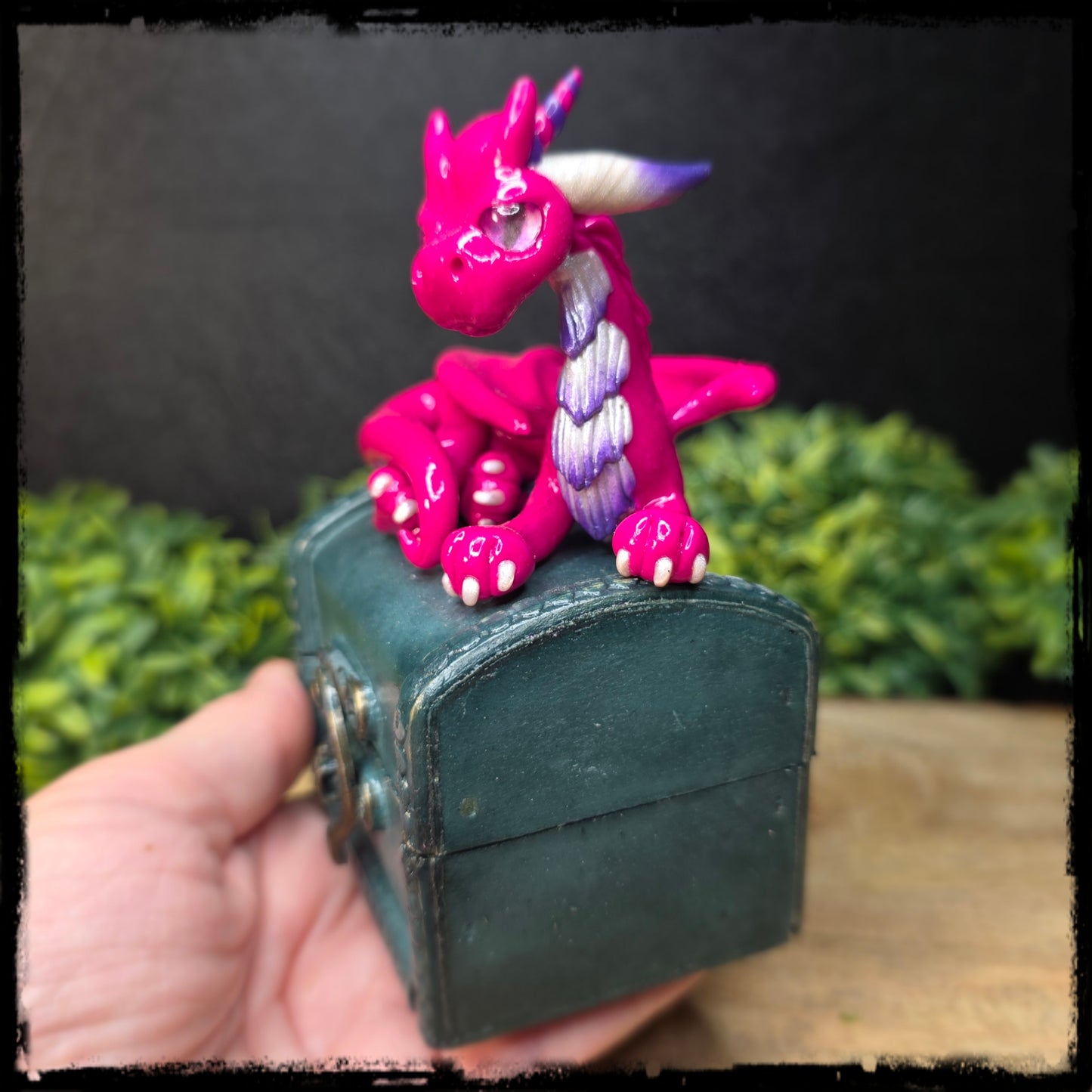 Vaubri - Original Hand Sculpted Polymer Clay Dragon on Chest- Dice Set Included