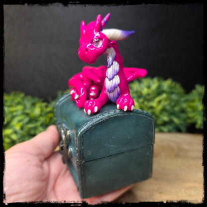 Vaubri - Original Hand Sculpted Polymer Clay Dragon on Chest- Dice Set Included