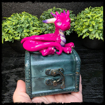 Vaubri - Original Hand Sculpted Polymer Clay Dragon on Chest- Dice Set Included