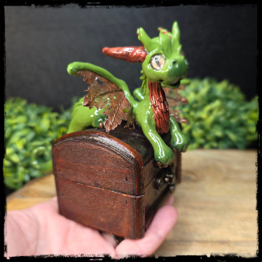 Zalla - Original Hand Sculpted Polymer Clay Dragon on Chest- Dice Set Included