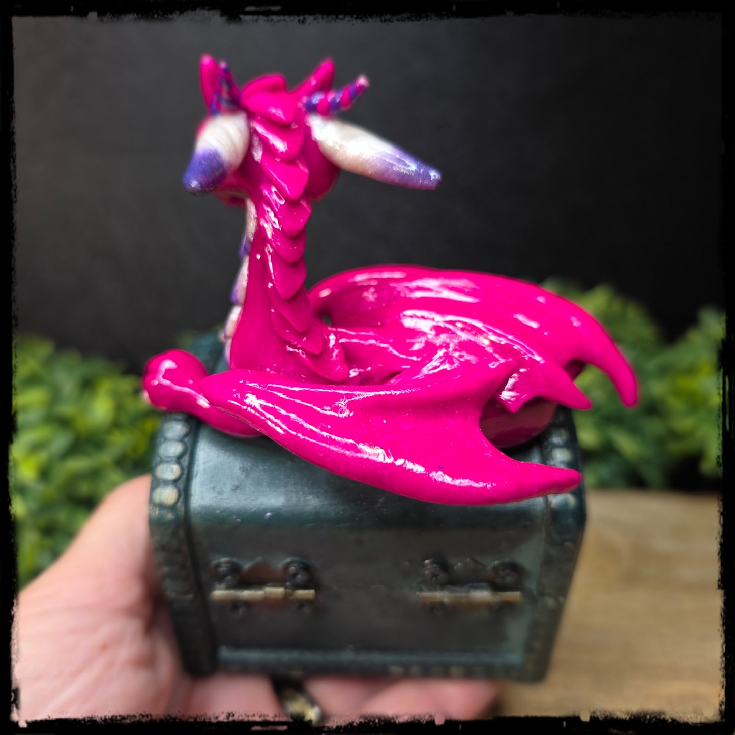 Vaubri - Original Hand Sculpted Polymer Clay Dragon on Chest- Dice Set Included