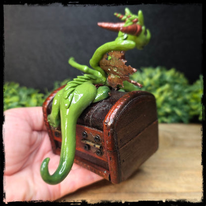 Zalla - Original Hand Sculpted Polymer Clay Dragon on Chest- Dice Set Included