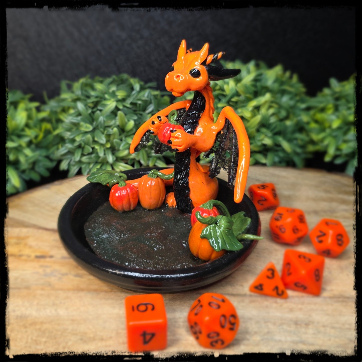 Falissa - Original Hand Sculpted Polymer Clay Dice Dragon - Dice Set Included