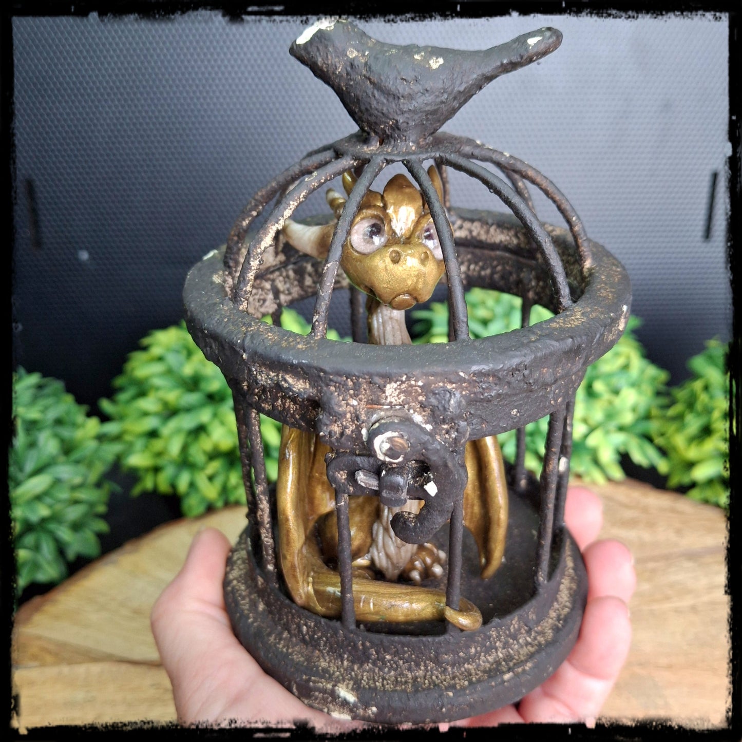 Eresar - Original Hand Sculpted Dragon in Rusty Cage