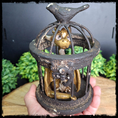 Eresar - Original Hand Sculpted Dragon in Rusty Cage