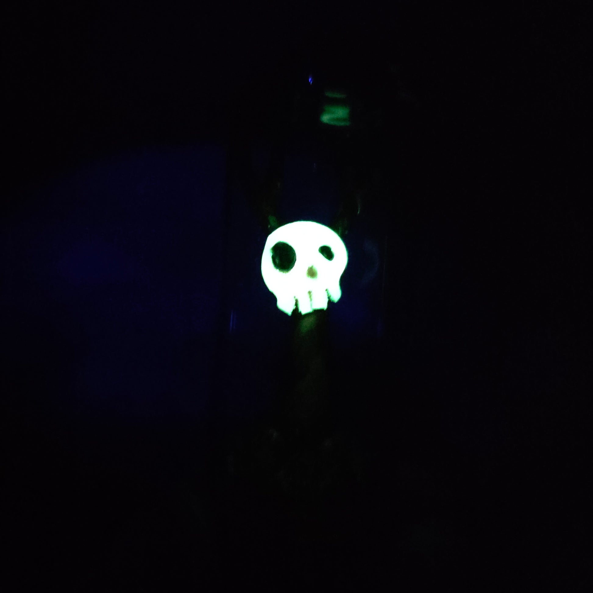 Skullee-Wagz face glowing in dark