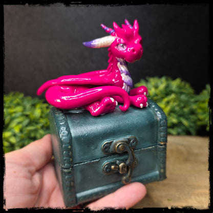 Vaubri - Original Hand Sculpted Polymer Clay Dragon on Chest- Dice Set Included