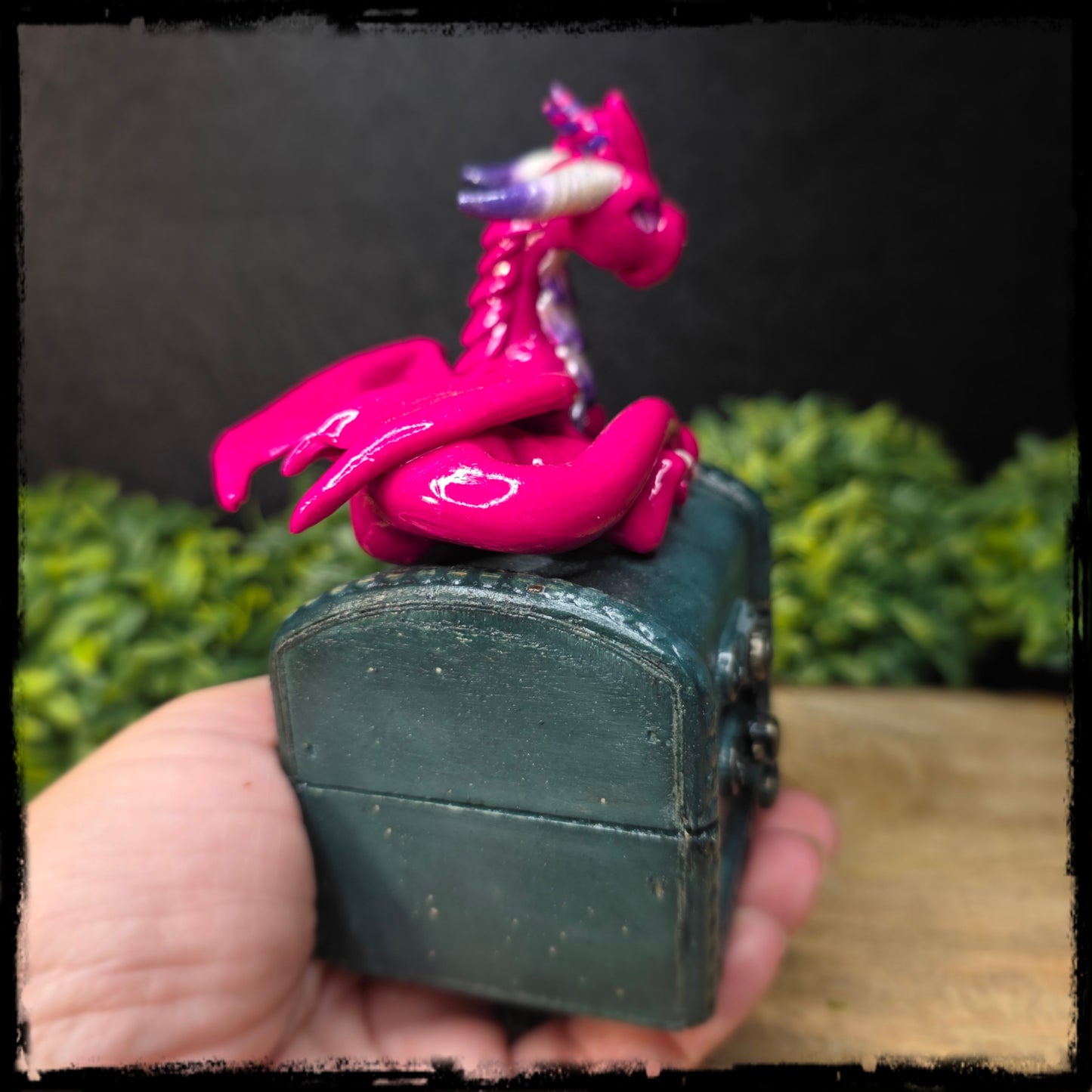 Vaubri - Original Hand Sculpted Polymer Clay Dragon on Chest- Dice Set Included