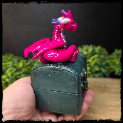Vaubri - Original Hand Sculpted Polymer Clay Dragon on Chest- Dice Set Included