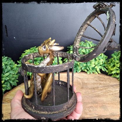 Eresar - Original Hand Sculpted Dragon in Rusty Cage