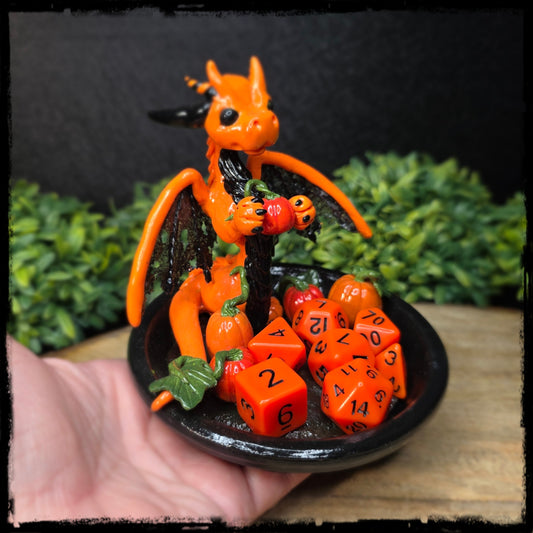 Falissa - Original Hand Sculpted Polymer Clay Dice Dragon - Dice Set Included