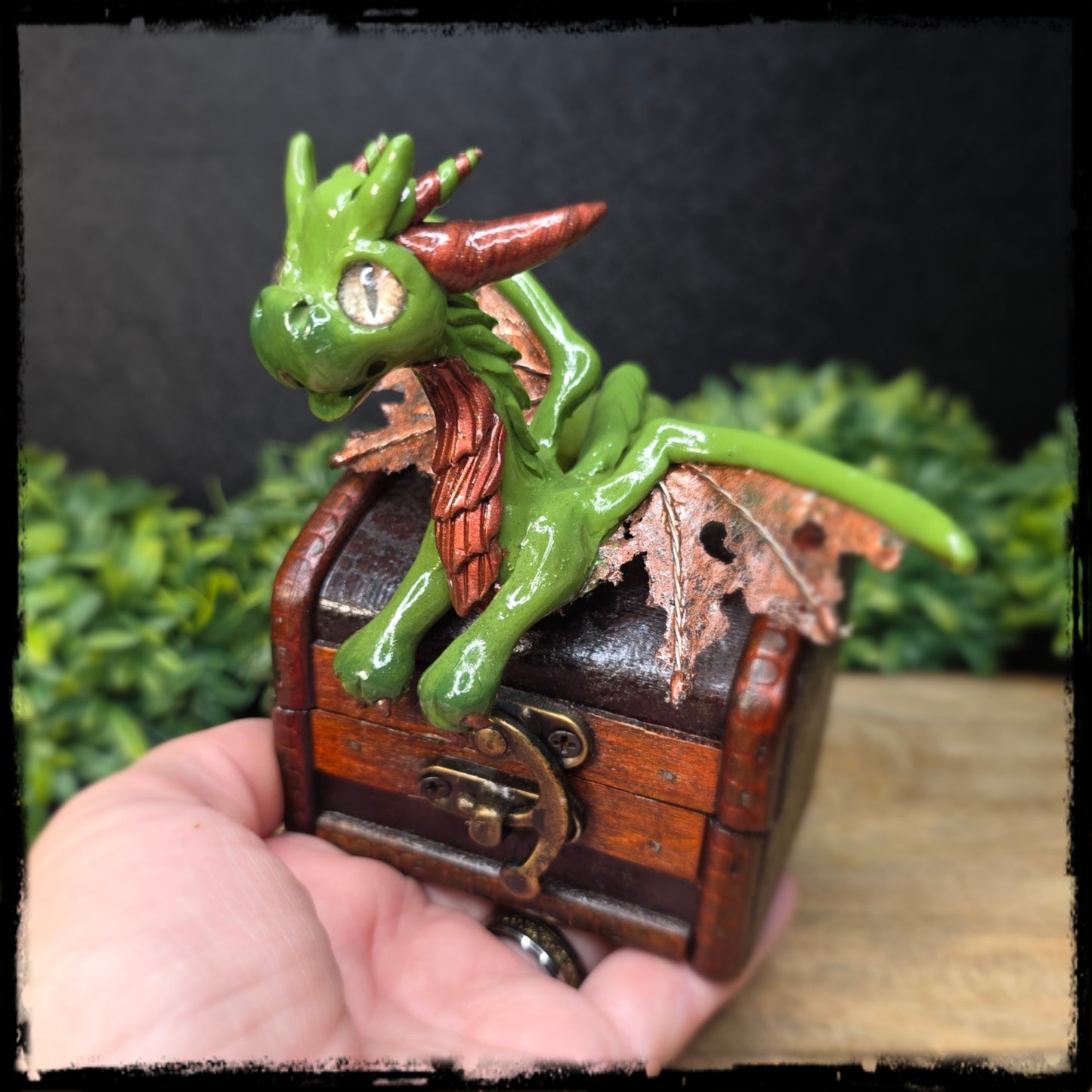 Zalla - Original Hand Sculpted Polymer Clay Dragon on Chest- Dice Set Included