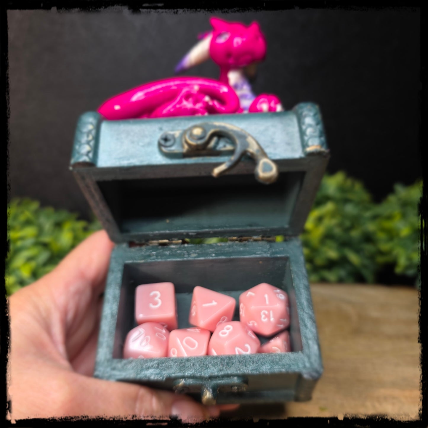 Vaubri - Original Hand Sculpted Polymer Clay Dragon on Chest- Dice Set Included